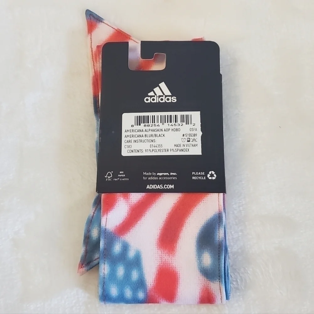 NWT Adidas Alphaskin Tie Headband American Flag Red White Blue Unisex
